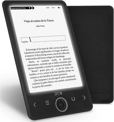 SPC Dickens Light 2 - Libro electrónico con Pantalla retroiluminada y luz con 6 Niveles de Intensidad, Teclas Frontales, posición Vertical y Horizontal, 1 Mes de autonomía, Ligero y Fino, Color Negro
